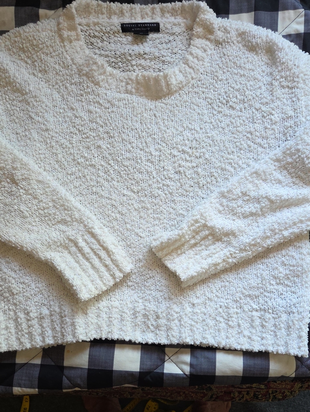 Sanctuary Women's White Bouclé Crewneck Sweater, L